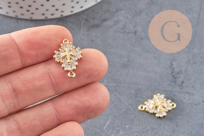 Pendentif connecteur laiton doré 18k cristal 20mm,sans nickel,cadeau anniversaire pendentif religieux, x1 (G6354)