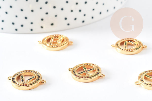 Pendentif connecteur lettre cristal coloré laiton doré 20mm, x1 (G4230)