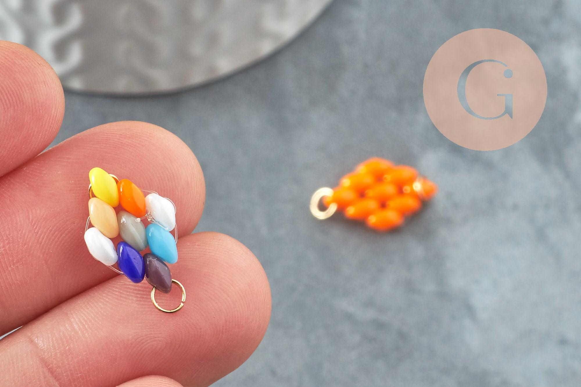 Pendentif connecteur losange perle verre tchèque multicolore acier inoxydable 20mm,pendentif verre pour création bijoux, x1 (G5757)