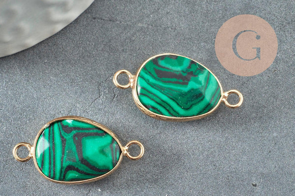 Pendentif connecteur malachite de synthèse laiton doré 27.5mm,creation pendentif bijoux,bracelet pierre de synthèse, x1 G5923