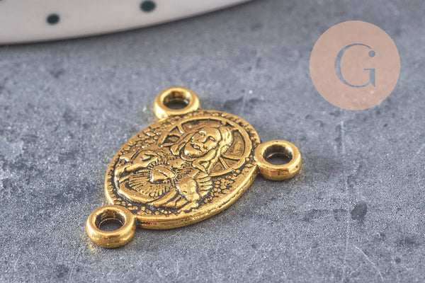 Pendentif connecteur ovale Vierge Marie or,pendentif religion,sans nickel, notre dame, madonne,19mm, x5 (G5295)