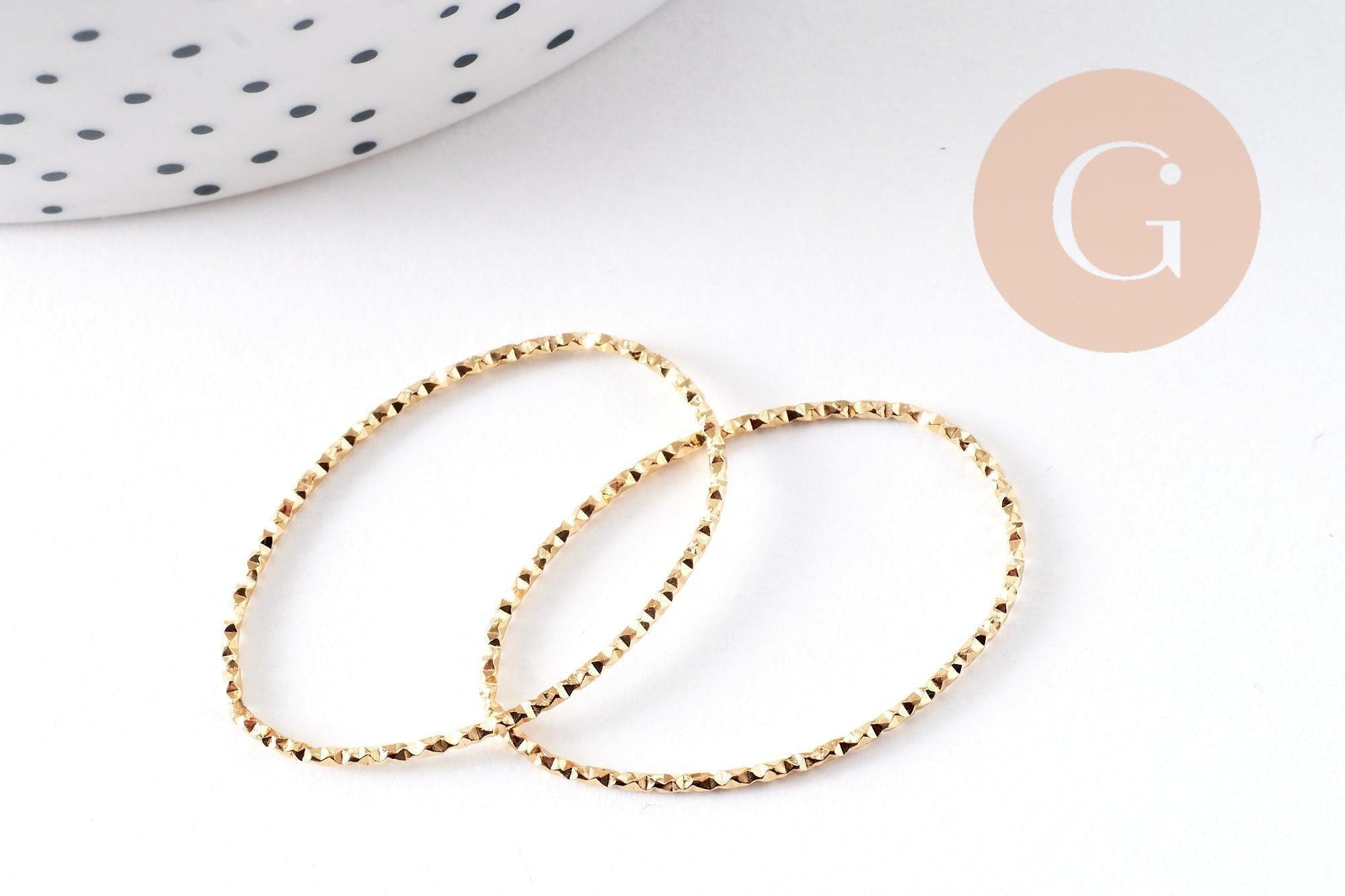 Pendentif connecteur ovale acier 304 inoxydable doré 18K texturé 31mm, x2 (G10408)