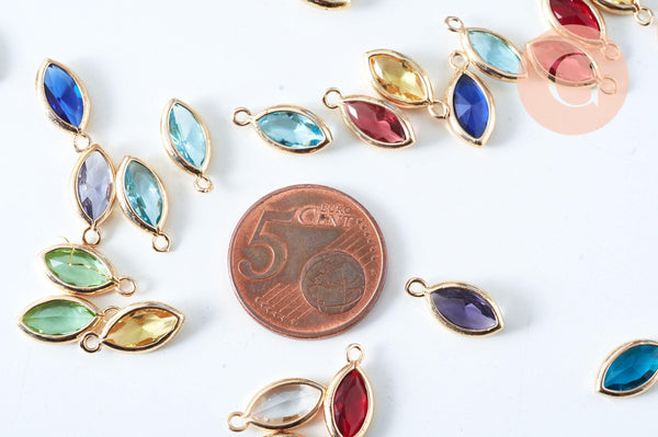 Pendentif connecteur ovale doré cristal 14.5mm,pendentif cristal coloré, x1 (G6391)