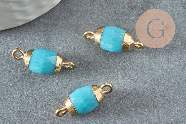 Pendentif connecteur ovale verre bleu fer doré 21mm,création bijou cristal et or, x1 (G4031)