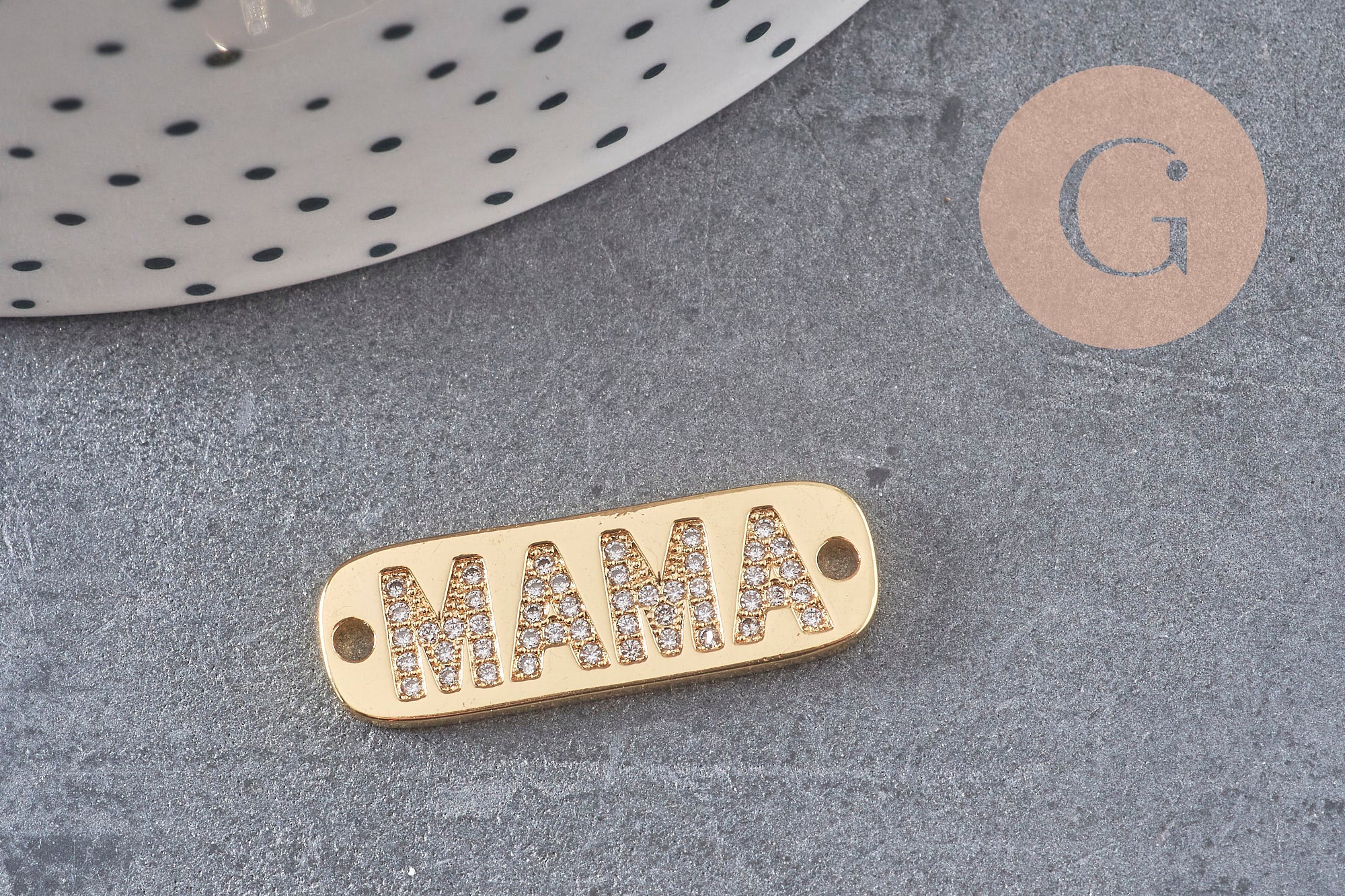 Pendentif connecteur plaque MAMA laiton doré 18k cristal,pendentif amour, Pendentif zircon,27mm, x1 (G2829)