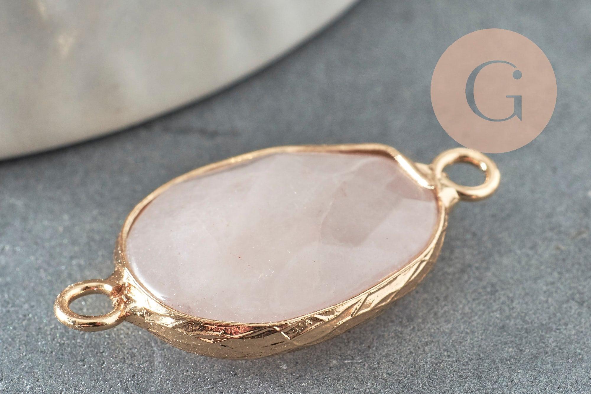 Pendentif connecteur quartz rose naturel laiton doré 27.5mm,création bijou pierre naturelle, x1 G1688