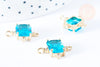 Pendentif connecteur rectangle cristal bleu transparent laiton doré 17.5mm, pendentif création bijoux, x1 (G6723)