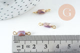Pendentif connecteur rectangle verre facetté violet bleu irisé laiton doré 15.5mm, x5 (G10730)