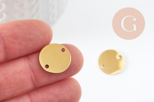 Pendentif connecteur rond acier 201 inoxydable doré 16mm finition Miroir, x1 (G10006)