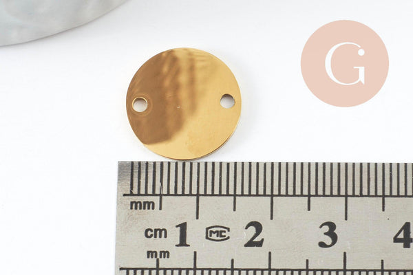 Pendentif connecteur rond acier 201 inoxydable doré 16mm finition Miroir, x1 (G10006)