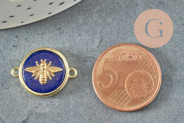 Pendentif connecteur rond ou ovale lapis abeille, un pendentif pour la creation de bijoux pierre naturelle,21.5mm, x1 G6267
