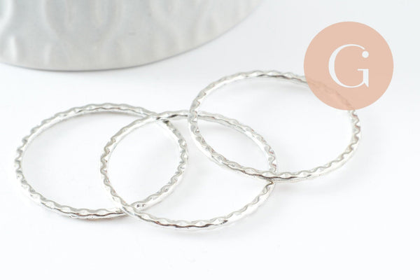 Pendentif connecteur rond zamac argenté strié 30mm, x5 (G9912)