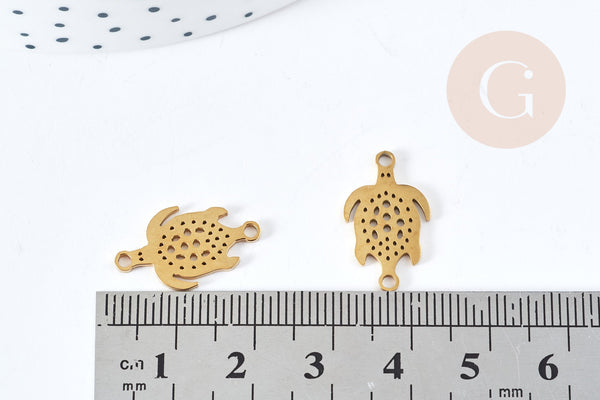 Pendentif connecteur tortue acier 201 doré inoxydable 19.5mm, x1 (G8619)