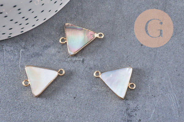 Pendentif connecteur triangle nacre noire naturelle doré 22mm, x1 (G5912)