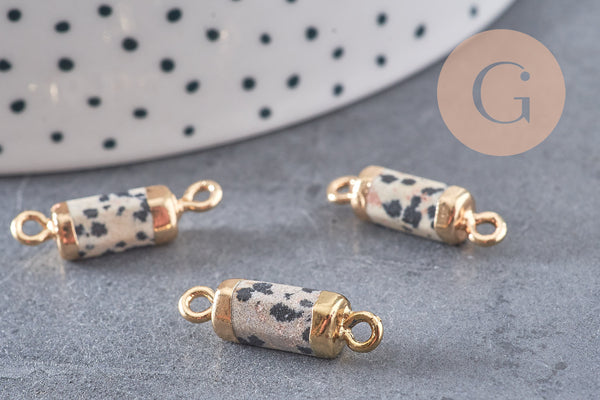 Pendentif connecteur tube jaspe dalmatien doré,tube jaspe,jaspe naturel,20mm, x1 (G1211)