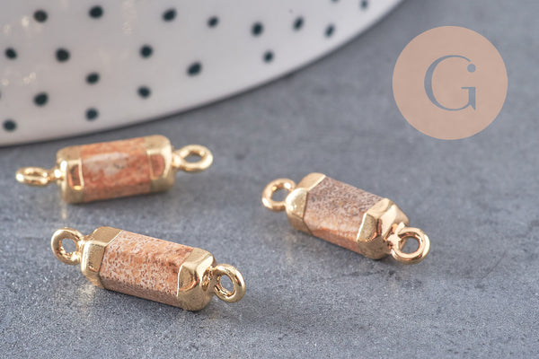 Pendentif connecteur tube jaspe paysage fer doré 20mm, x1 (G5237)