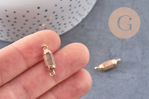 Pendentif connecteur tube jaspe paysage fer doré 20mm, x1 (G5237)