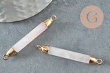 Pendentif connecteur tube quartz rose naturel fer doré 45mm,création bijoux pierre naturelle, x1 G3389