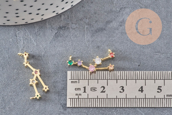 Pendentif constellation laiton doré zircons, un pendentif celeste du signe horoscope du Taureau,26.5mm x1 (G4927)