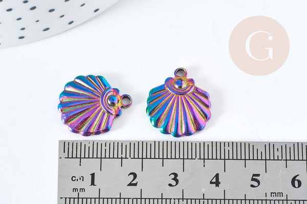 Pendentif coquillage acier 201 irisé multicolore inoxydable IP 18mm, x1 (G8616)