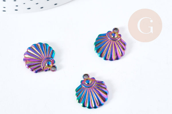 Pendentif coquillage acier 201 irisé multicolore inoxydable IP 18mm, x1 (G8616)