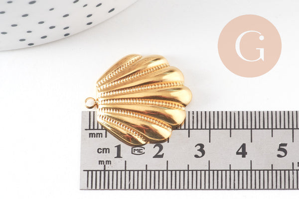 Pendentif coquillage acier IP inoxydable doré 18K 26.5mm, x1 (G10806)
