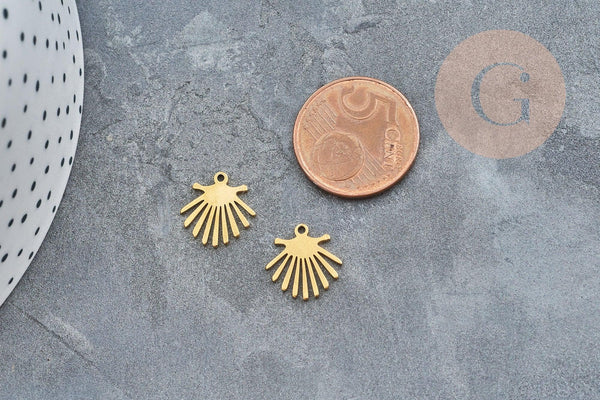 Pendentif coquillage acier doré inoxydable 13mm, un bijou en acier hypoallergénique sans libération de nickel, x1 (G6162)