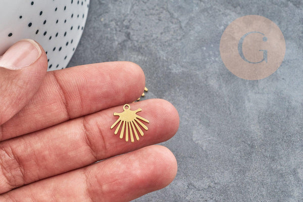 Pendentif coquillage acier doré inoxydable 13mm, un bijou en acier hypoallergénique sans libération de nickel, x1 (G6162)