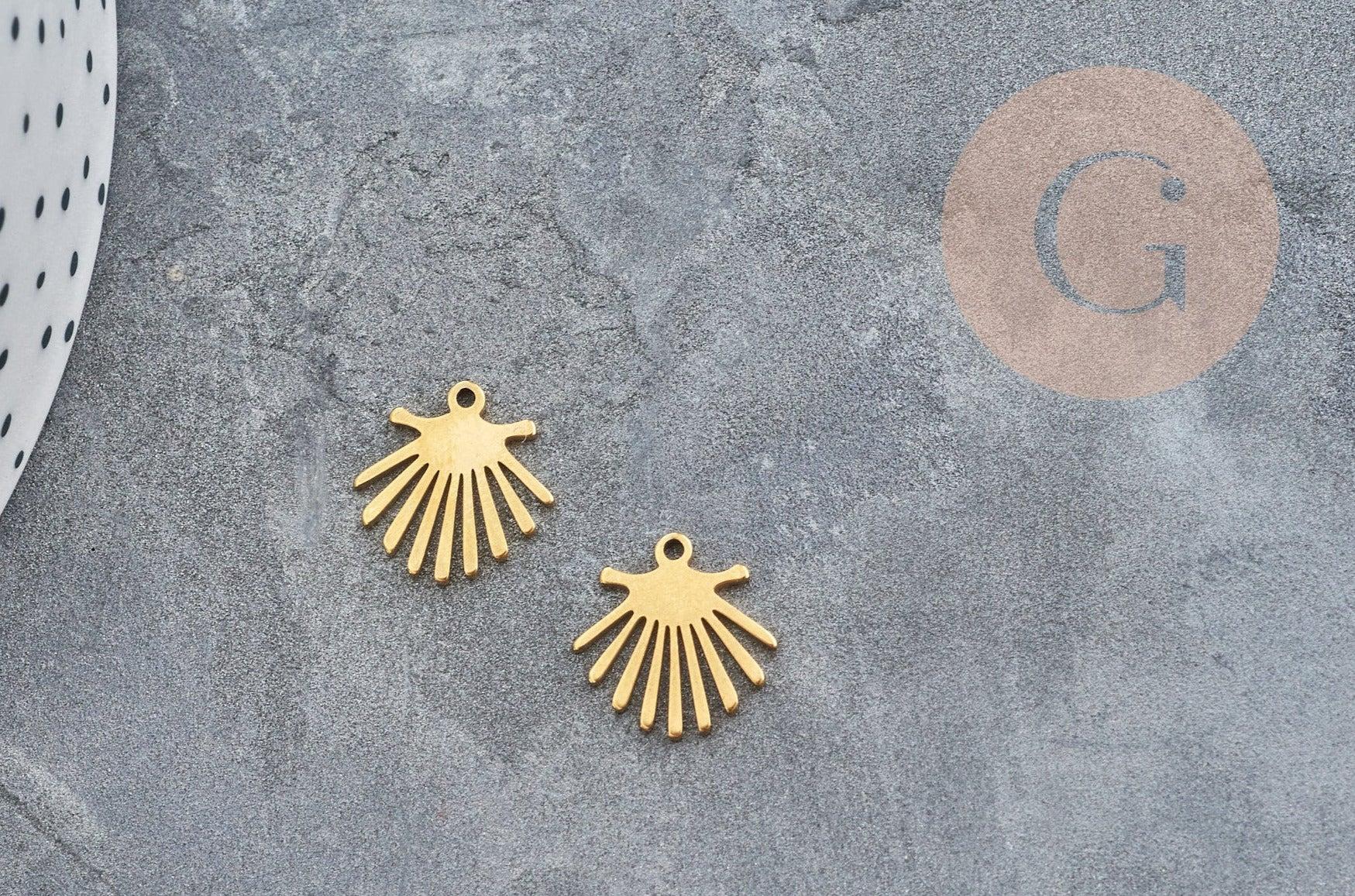 Pendentif coquillage acier doré inoxydable 13mm, un bijou en acier hypoallergénique sans libération de nickel, x1 (G6162)