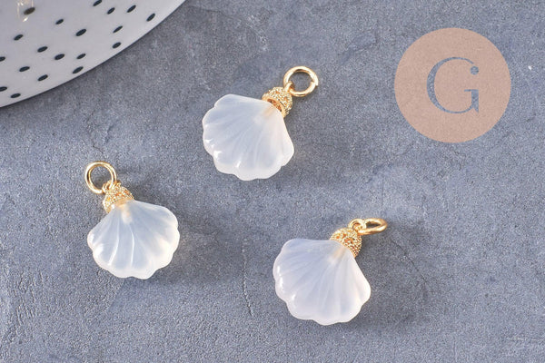 Pendentif coquillage agate naturelle blanche doré 14K 17.5mm, x1 (G10395)