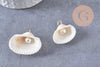 Pendentif coquillage blanc et perles d'imitation zamac doré 16-24mm, x2 (G10277)