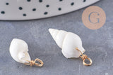 Pendentif coquillage blanc zamac doré 25mm, x2 (G10079)