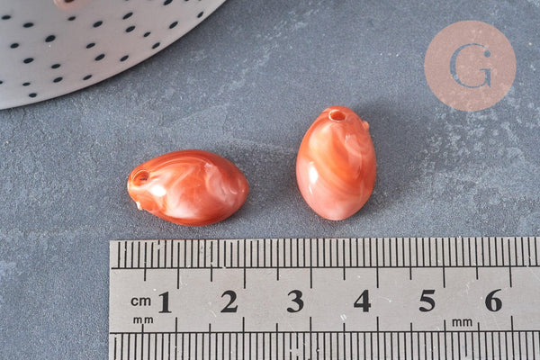 Pendentif coquillage cauri acrylique orange marbré 19mm, x10 (G1232)