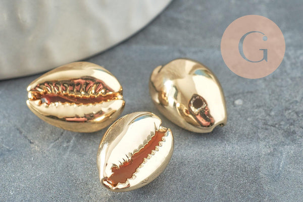 Pendentif coquillage cauri doré clair fermé,coquillage naturel,cauri doré,coquillage or,16mm,1 trou, x5 (G4854)