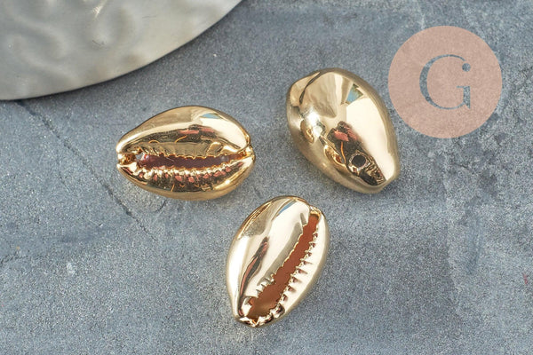 Pendentif coquillage cauri doré clair fermé,coquillage naturel,cauri doré,coquillage or,16mm,1 trou, x5 (G4854)