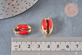 Pendentif coquillage cauri doré resine rouge 19mm,coquillage nature pour création bijoux, x5 (G1303)