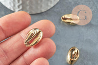 Pendentif coquillage cauri naturel doré clair20mm, x5 (G1121)