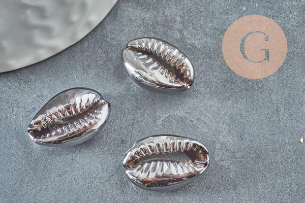 Pendentif coquillage cauris metalgun,coquillage naturel,cauri noir,création bijoux,coquillage bijou,15mm, x5 (G1231)