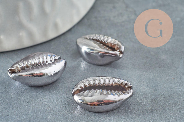 Pendentif coquillage cauris metalgun,coquillage naturel,cauri noir,création bijoux,coquillage bijou,15mm, x5 (G1231)