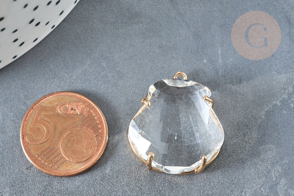Pendentif coquillage cristal verre laiton doré 26mm, x1 G7359