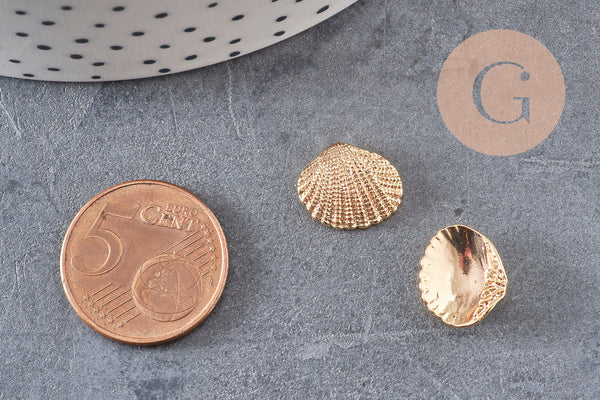 Pendentif coquillage doré 14K 13mm, coquillage doré,dorure 14carats,coquillage or, x 2 (G0664)