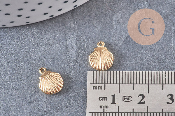 Pendentif coquillage doré 18K, coquillage doré,dorure 18 carats,pendentif doré,coquillage or,création bijoux, 11mm x2 (G3559)