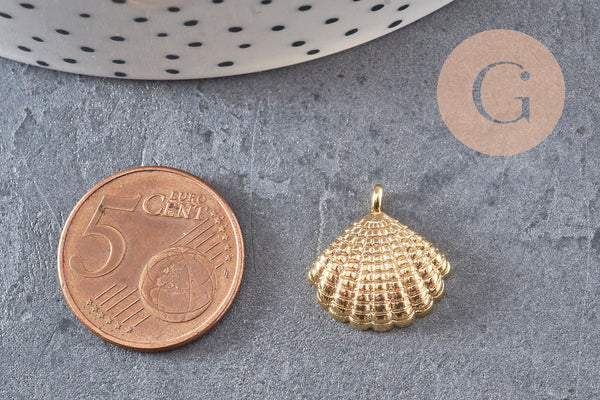 Pendentif coquillage laiton doré 14K 16.5mm, x2 (G1261)