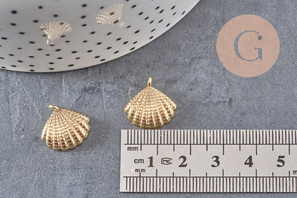 Pendentif coquillage laiton doré 14K 16.5mm, x2 (G1261)