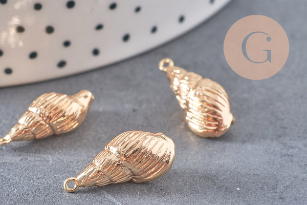 Pendentif coquillage laiton doré 18K 20.5mm, x2 (G6888)