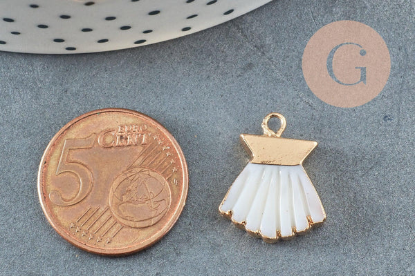Pendentif coquillage nacre blanche naturelle doré 18mm, x1 (G0643)