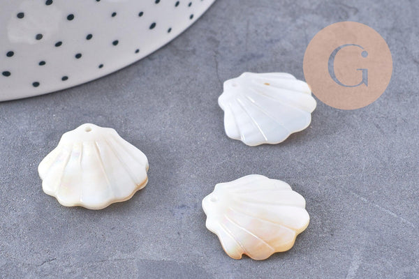 Pendentif coquillage nacre blanche naturelle irisée 21mm, x2 (G10224)