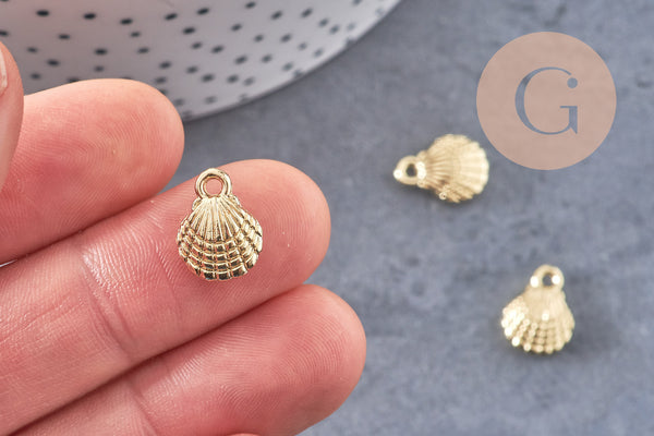 Pendentif coquillage zamac doré 14K 13.5mm, x5 (G5798)