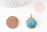 Pendentif coquillage zamac doré bleu ciel 24.5mm, x2 (G3417)