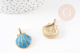 Pendentif coquillage zamac doré bleu ciel 24.5mm, x2 (G3417)